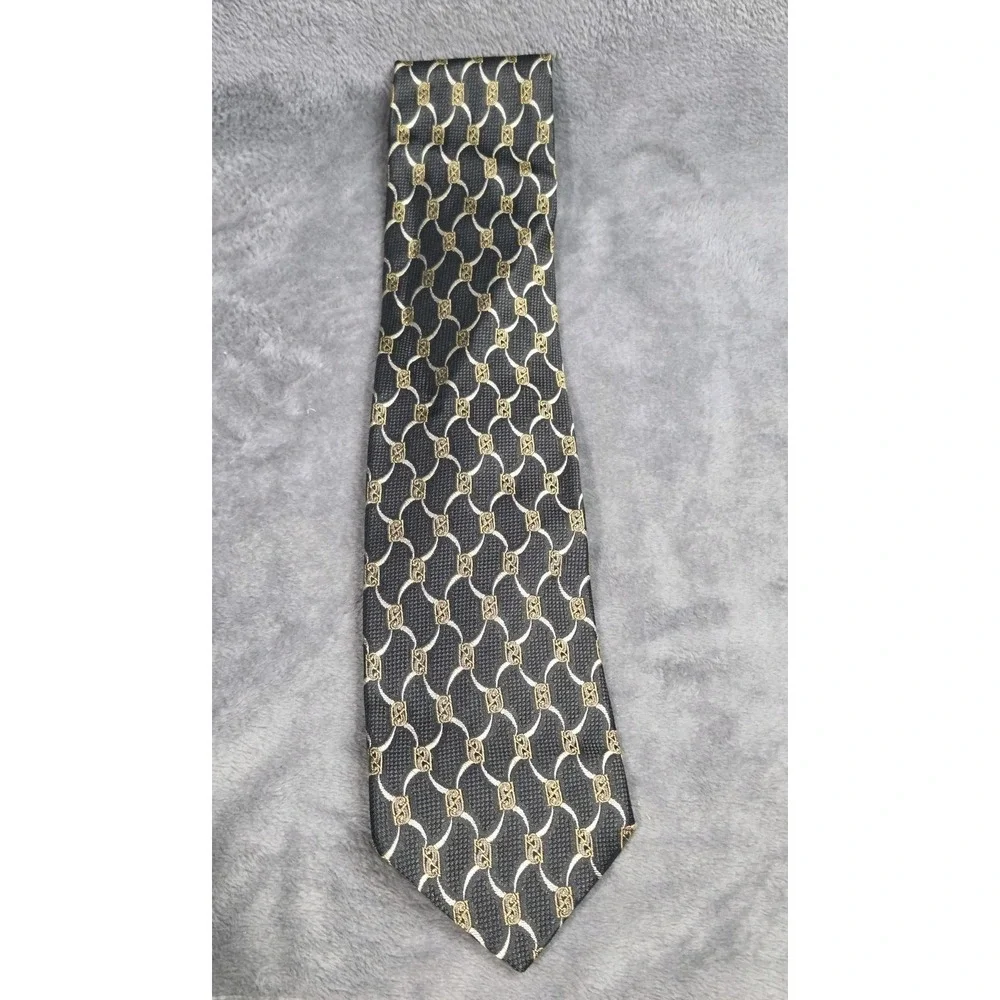 Robert Talbott Best of Class Men's Tie   100%‎ Silk Black Gold Geometric Hand